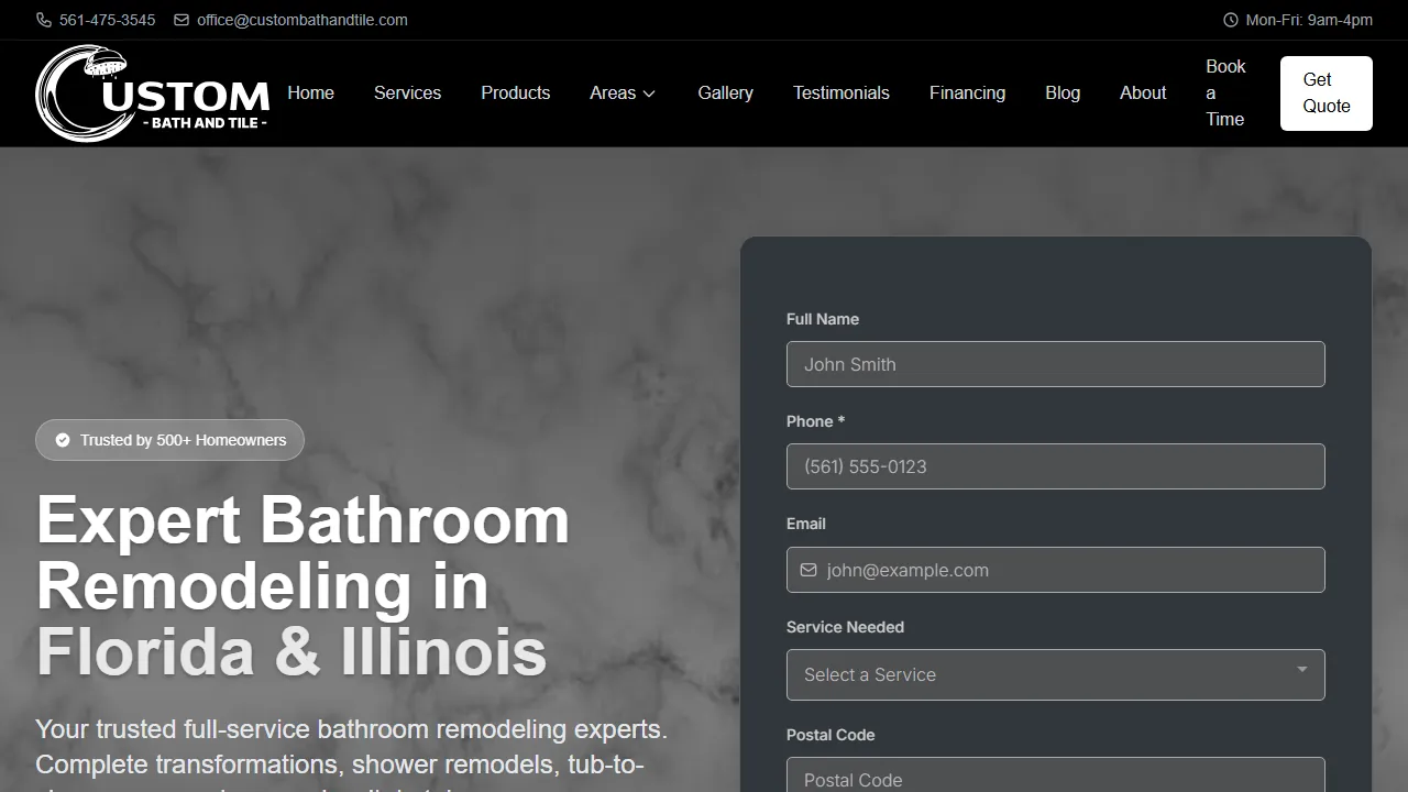 Homepage of the bathroom remodeller site we built