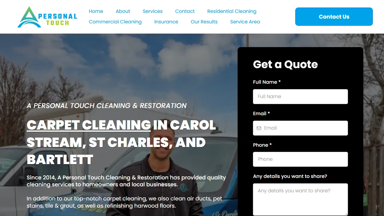 Homepage of the carpet and tile cleaning site we built
