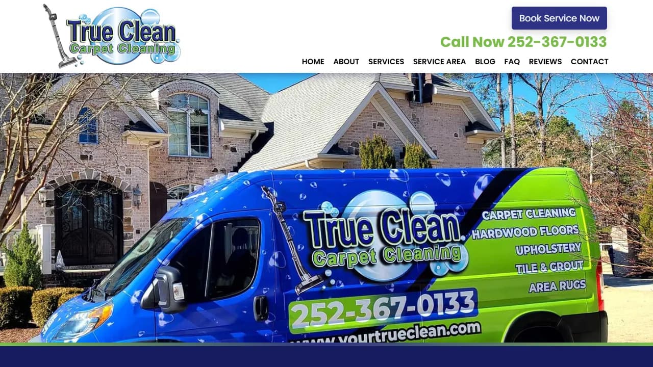 Homepage of the carpet cleaning company site we built