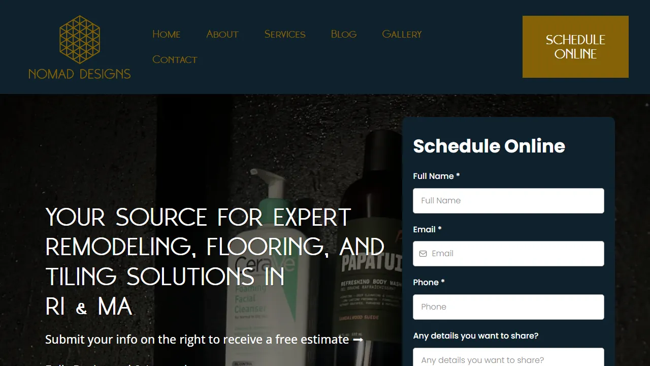Homepage of the tile and design studio site we built