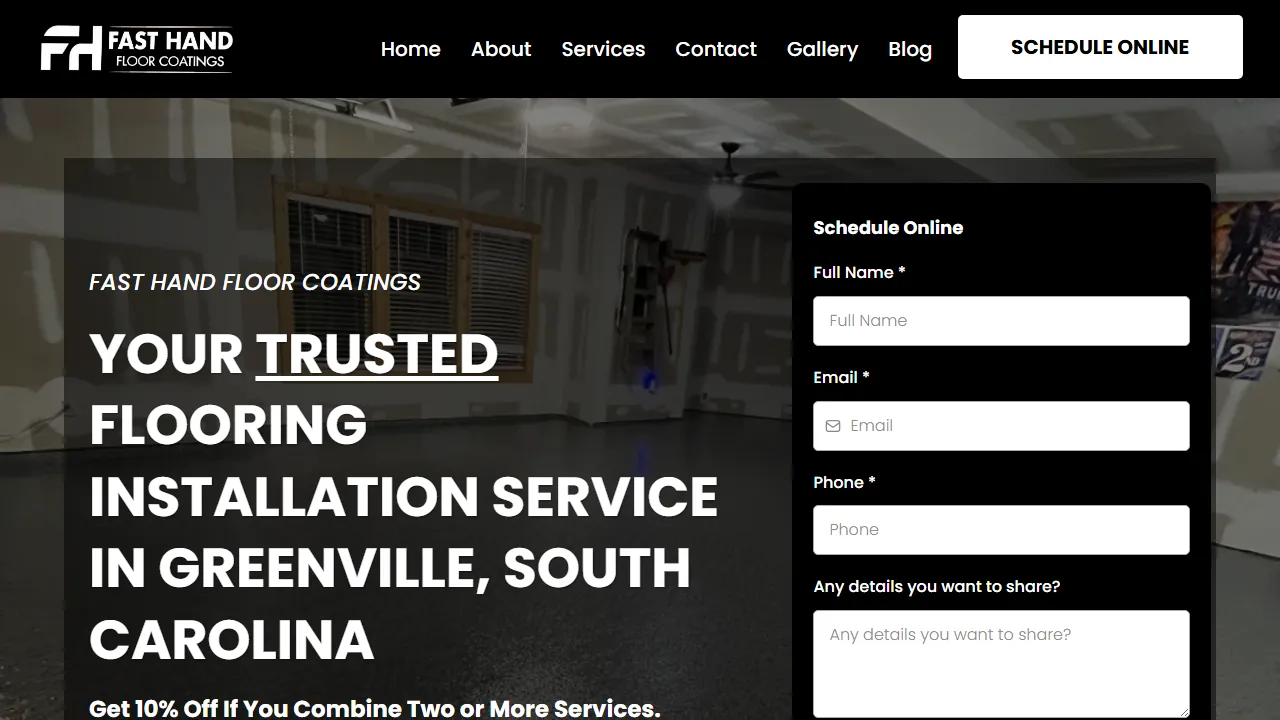 Homepage of the floor coatings contractor site we built