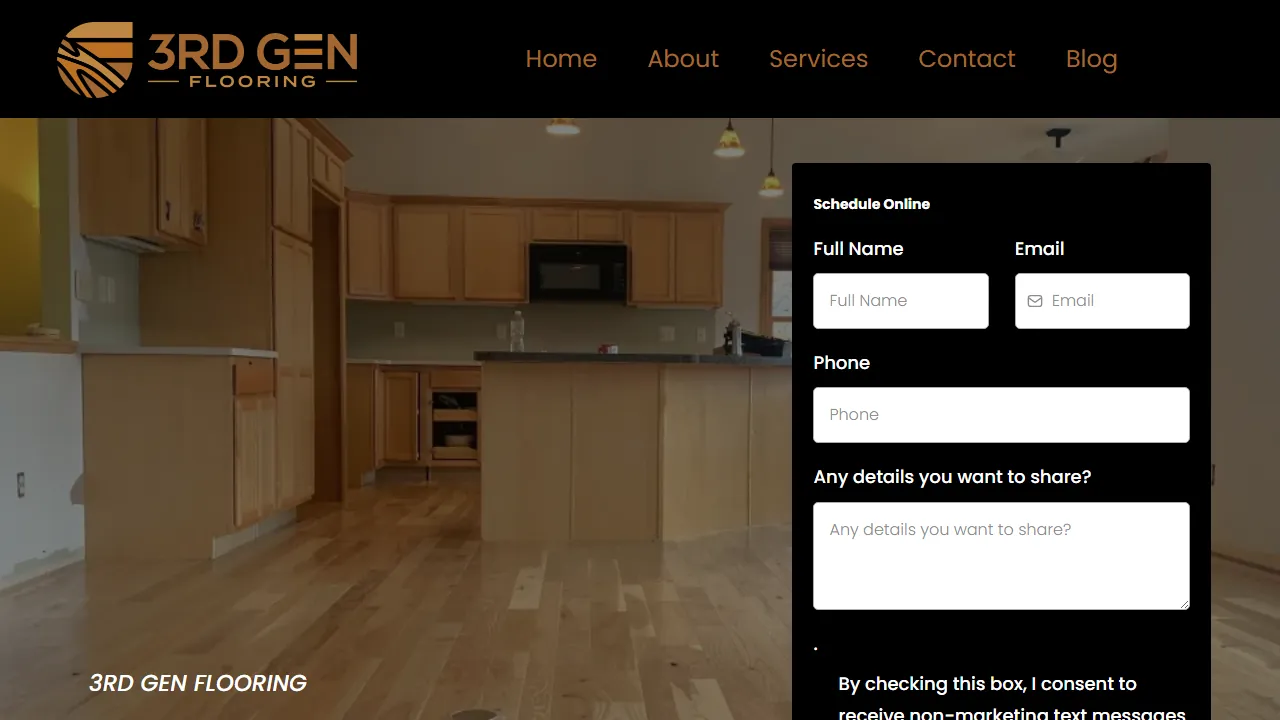 Homepage of the flooring contractor site we built