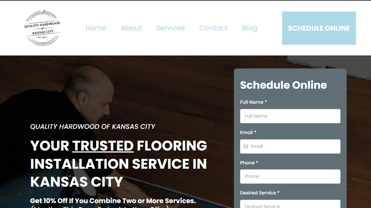 Homepage of the hardwood flooring contractor site we built