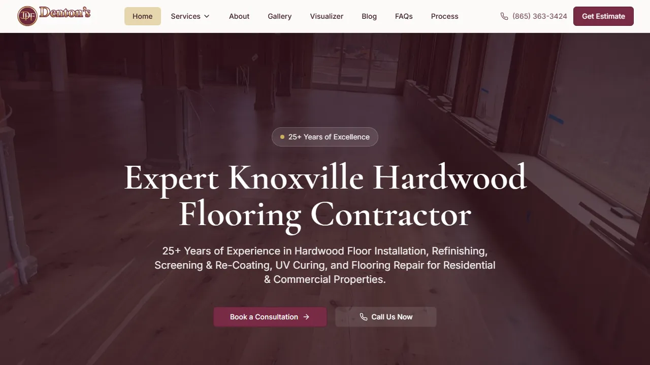 Homepage of the hardwood flooring contractor site we built