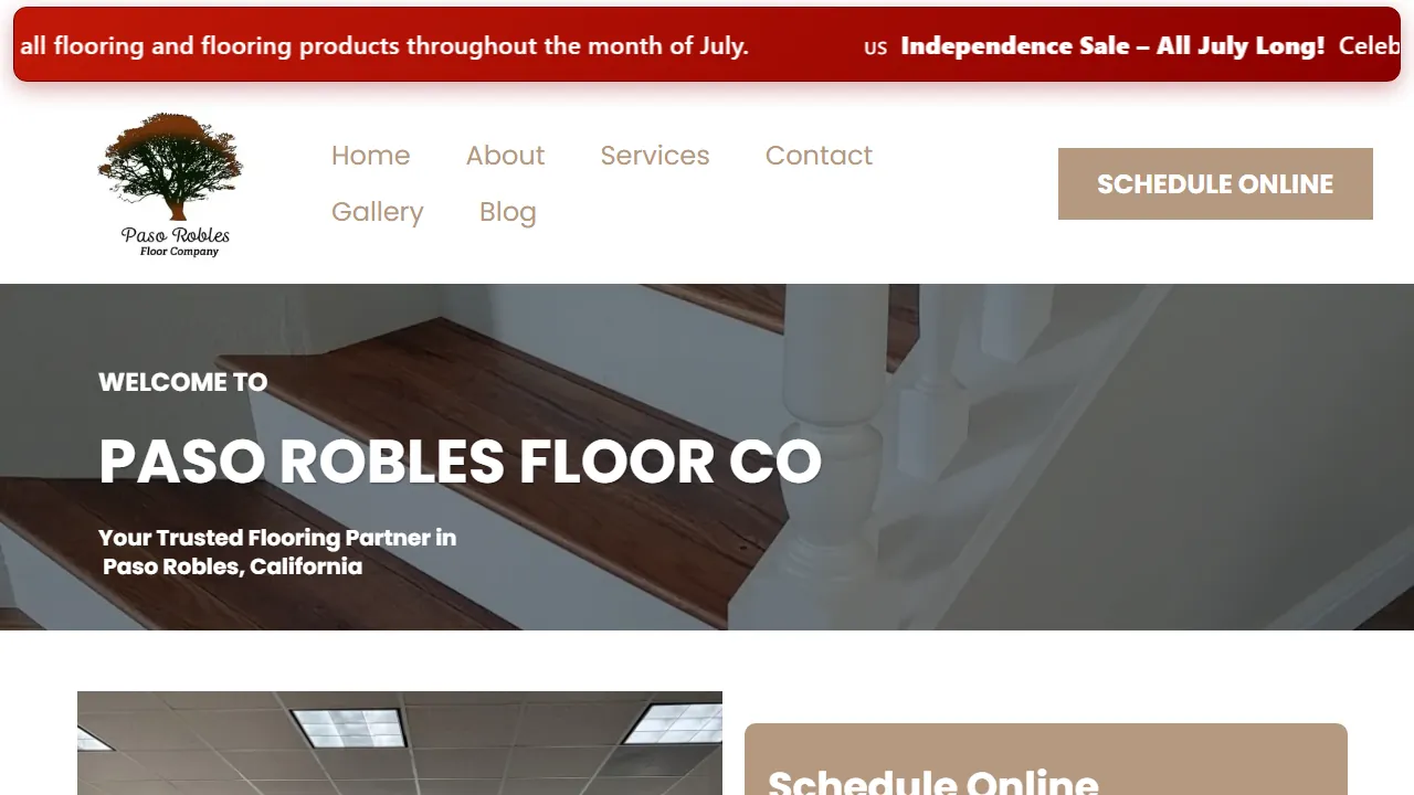 Homepage of the hardwood floor company site we built
