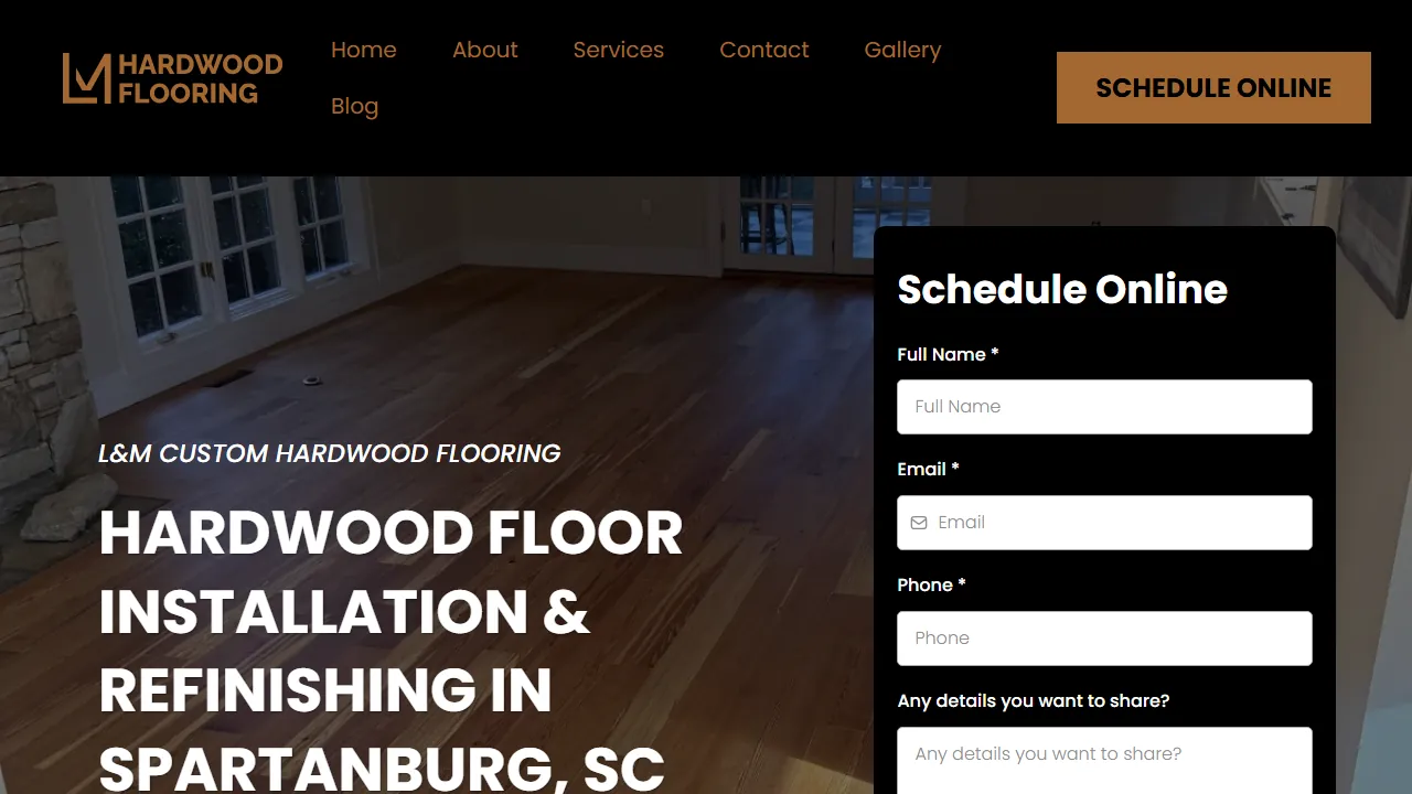 Homepage of the hardwood flooring contractor site we built