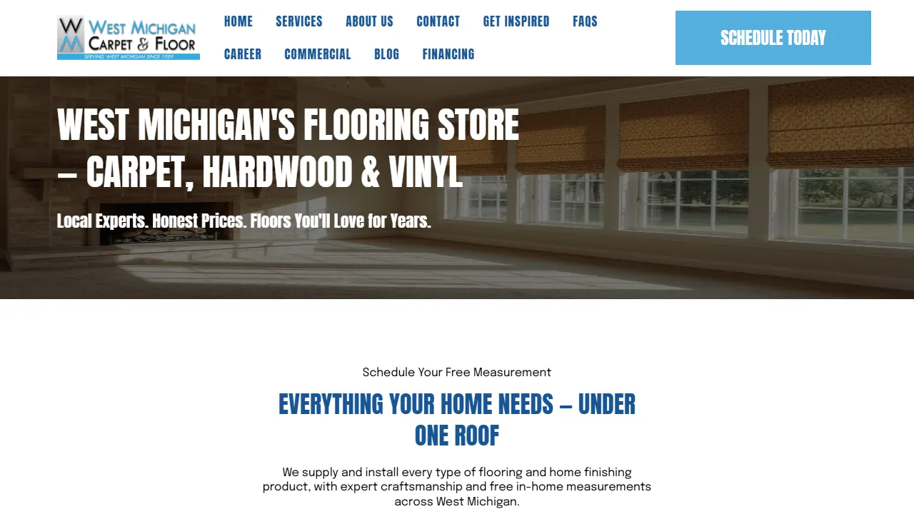 Homepage of the carpet and flooring store site we built