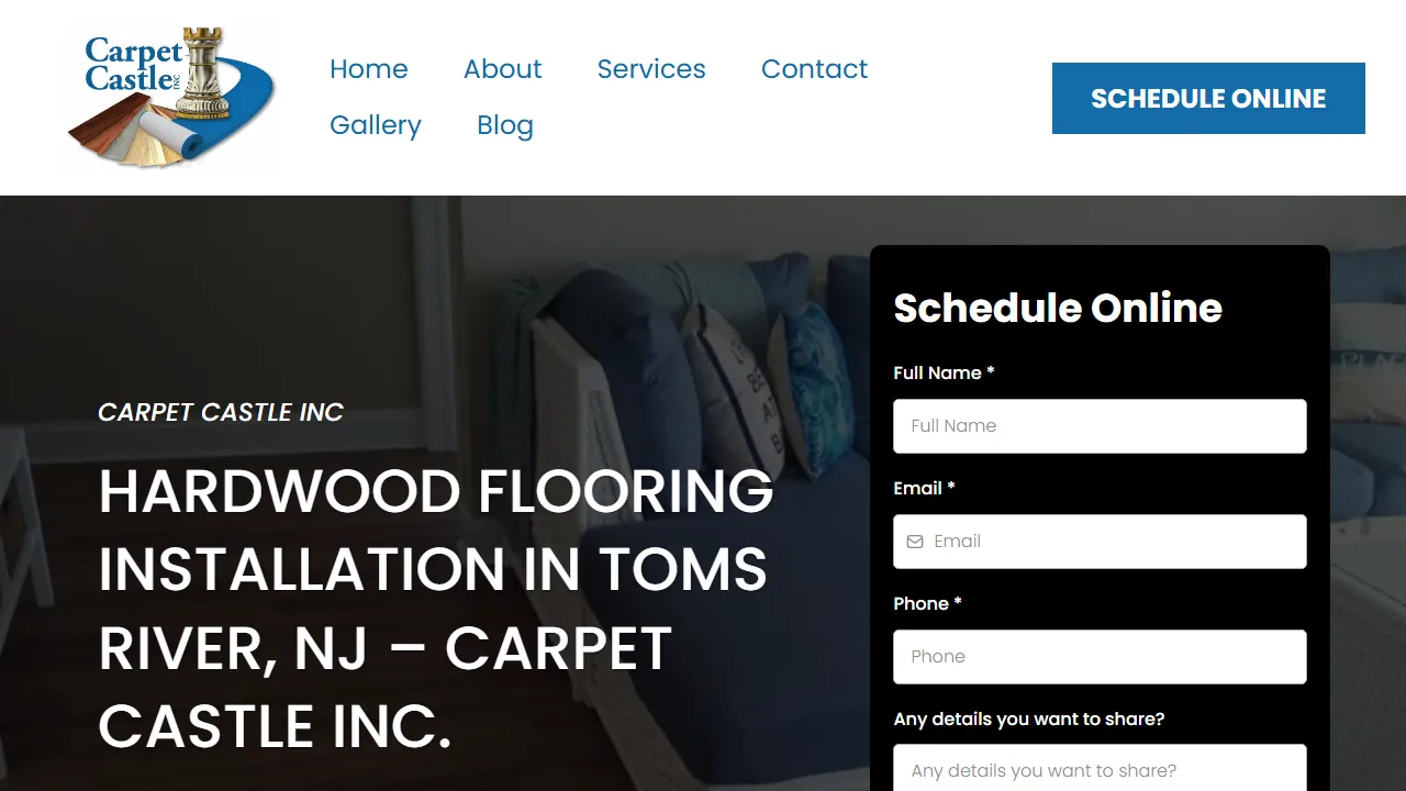 Homepage of the flooring store site we built