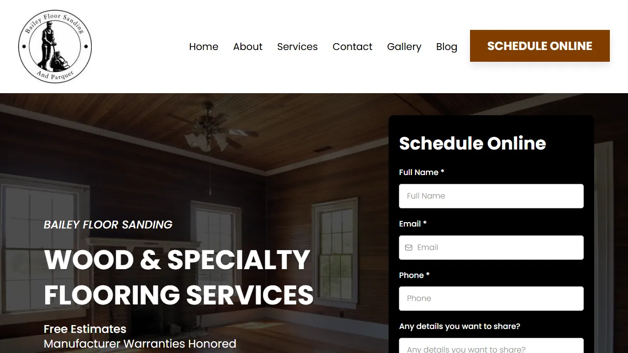 Homepage of the floor refinishing contractor site we built