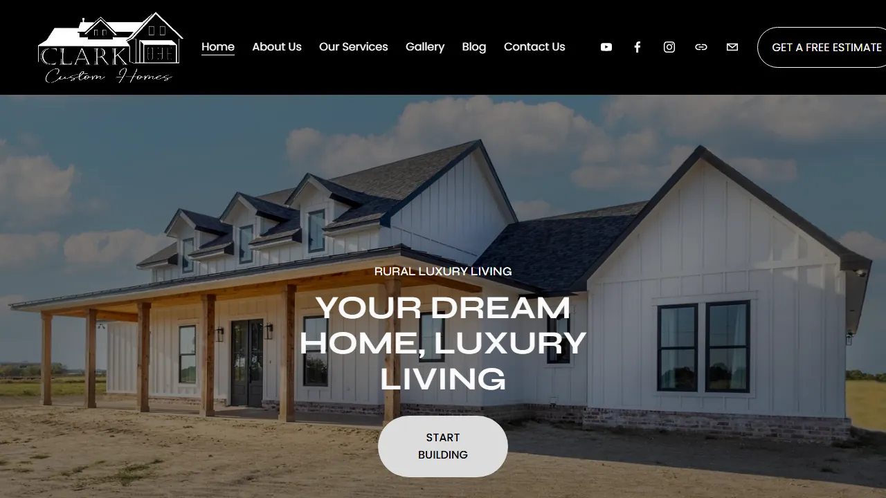 Homepage of the custom home builder site we built