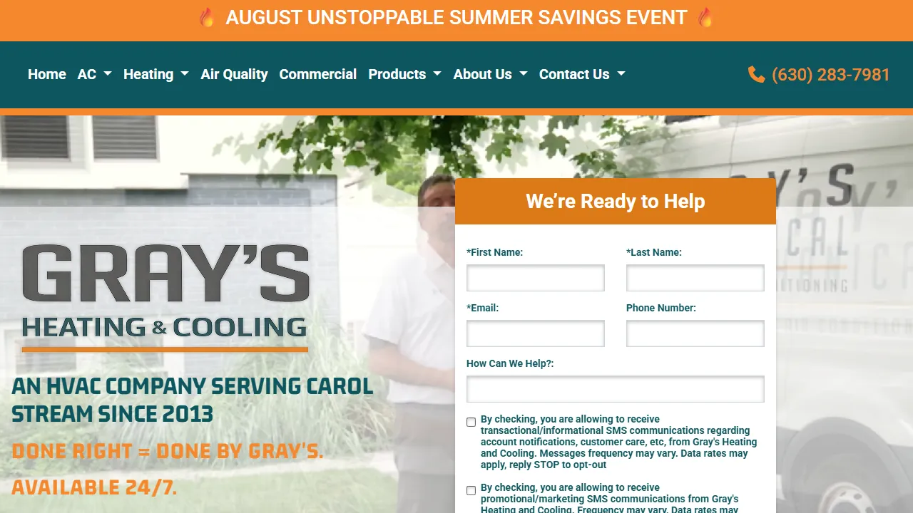 Homepage of the heating and cooling company site we built
