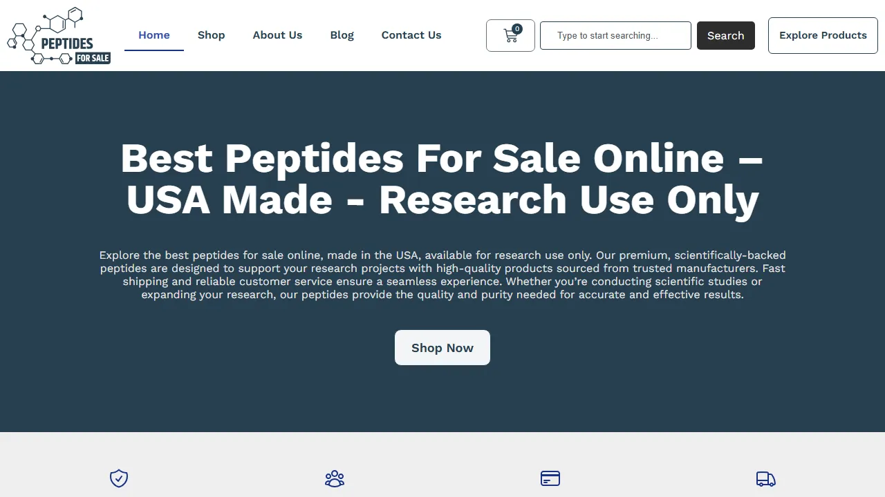 Homepage of the peptide retailer site we built