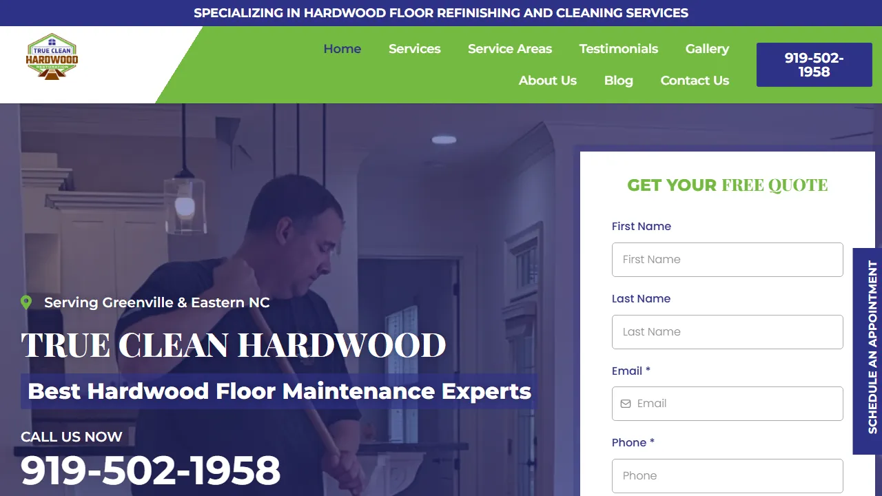 Homepage of the floor refinishing contractor site we built