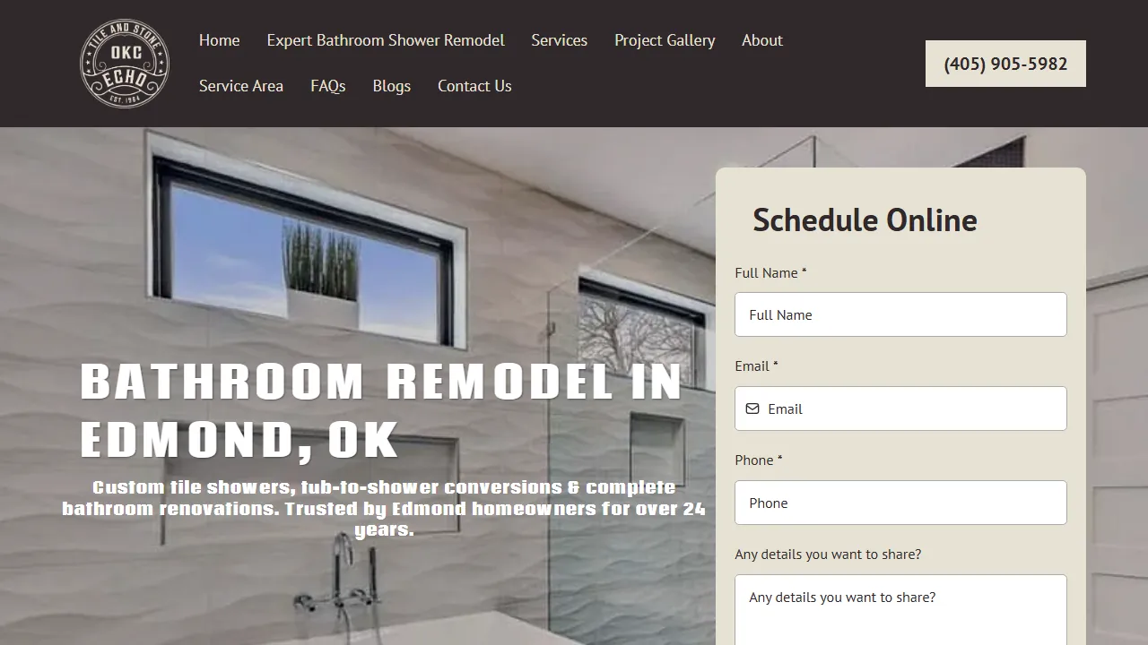 Homepage of the tile and stone contractor site we built
