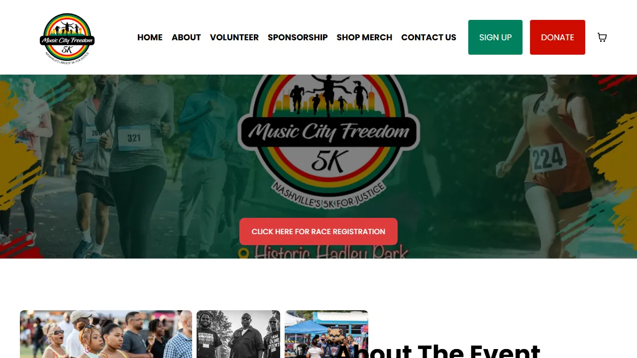Homepage of the 5k race event site we built