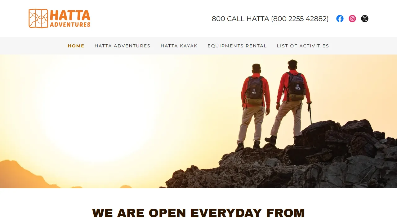 Homepage of the adventure tours site we built