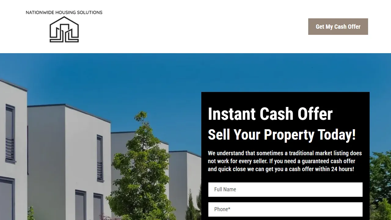 Homepage of the agency funnel site we built