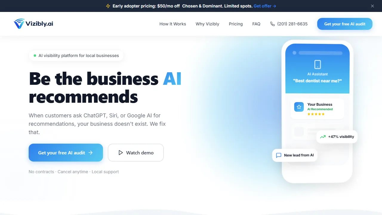 Homepage of the ai visibility monitoring site we built