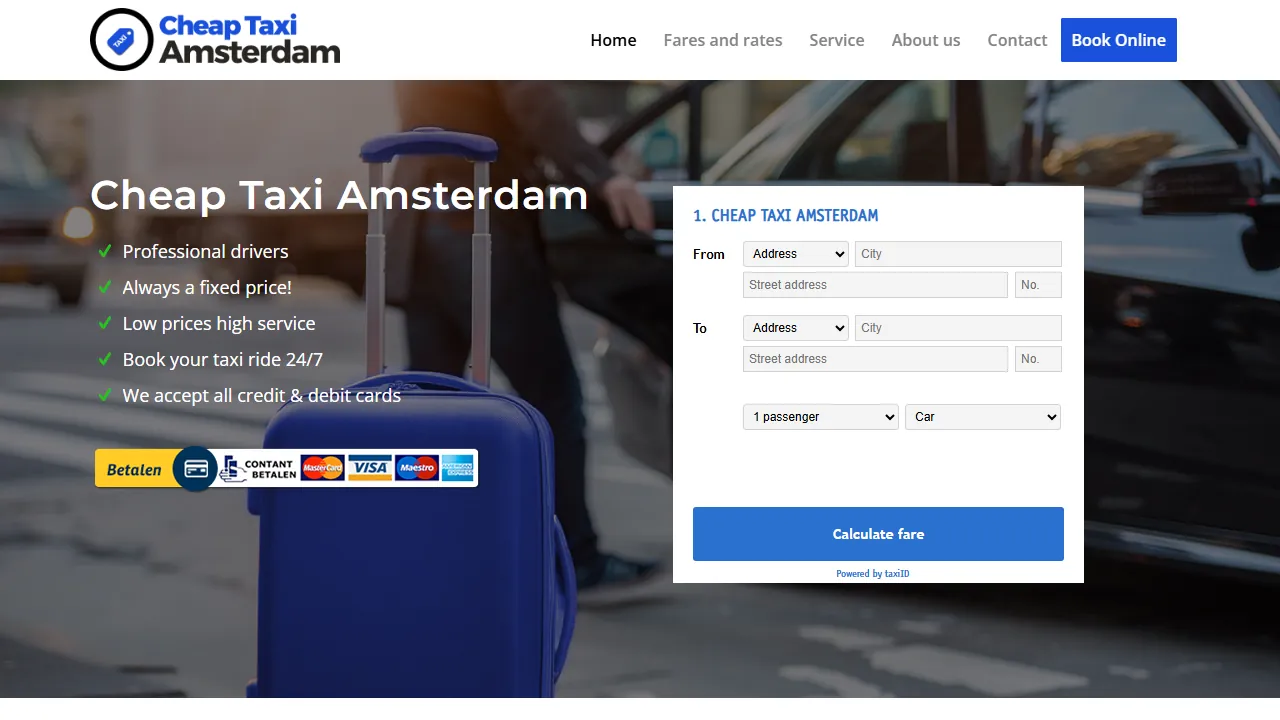 Homepage of the airport taxi service site we built