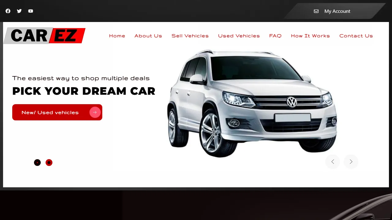 Homepage of the used car dealer site we built