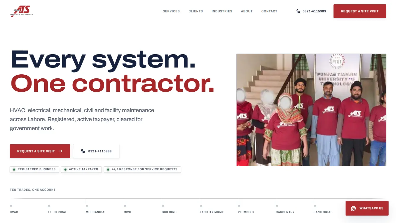 Homepage of the electrical and building maintenance site we built