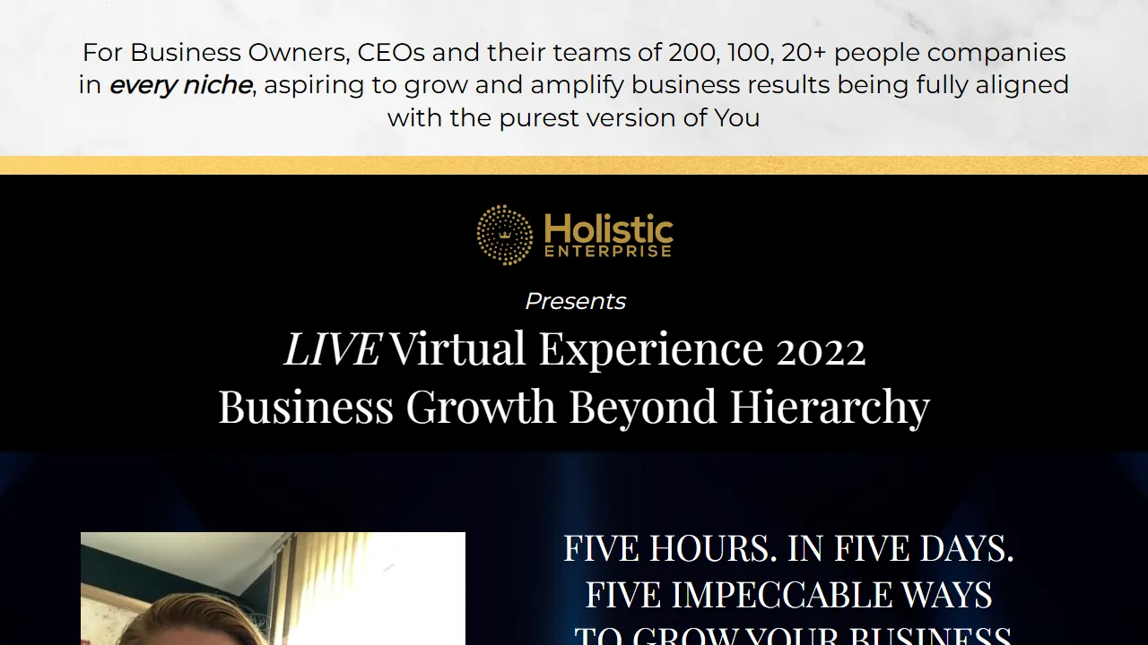 Homepage of the ceo workshop funnel site we built