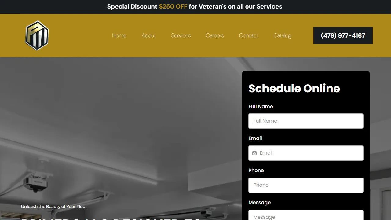 Homepage of the floor coatings contractor site we built