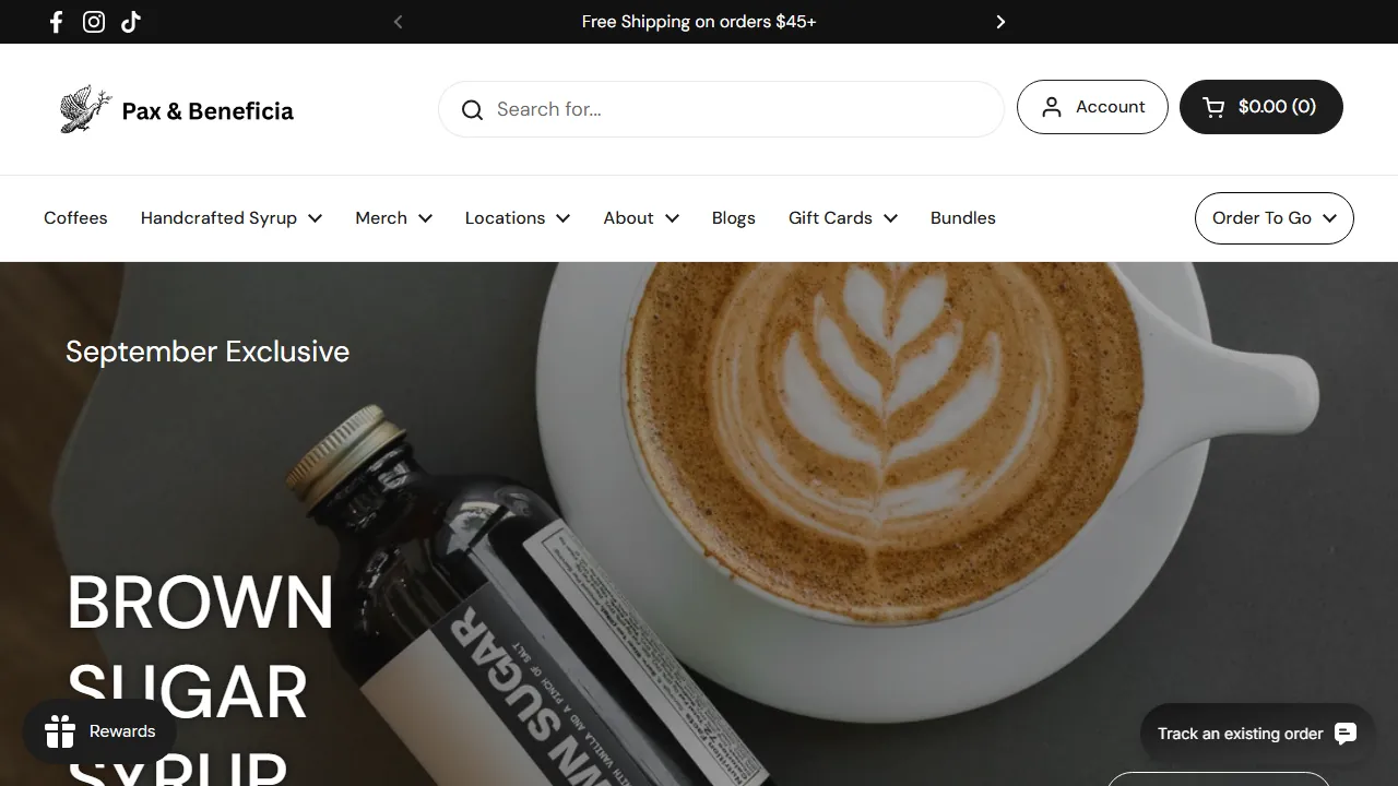 Homepage of the coffee and community store site we built