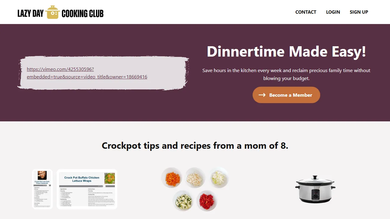 Homepage of the cooking club site we built
