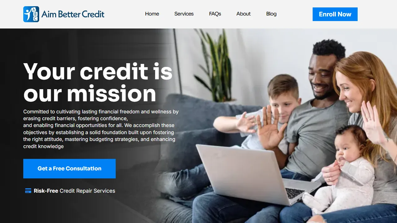 Homepage of the credit repair company site we built