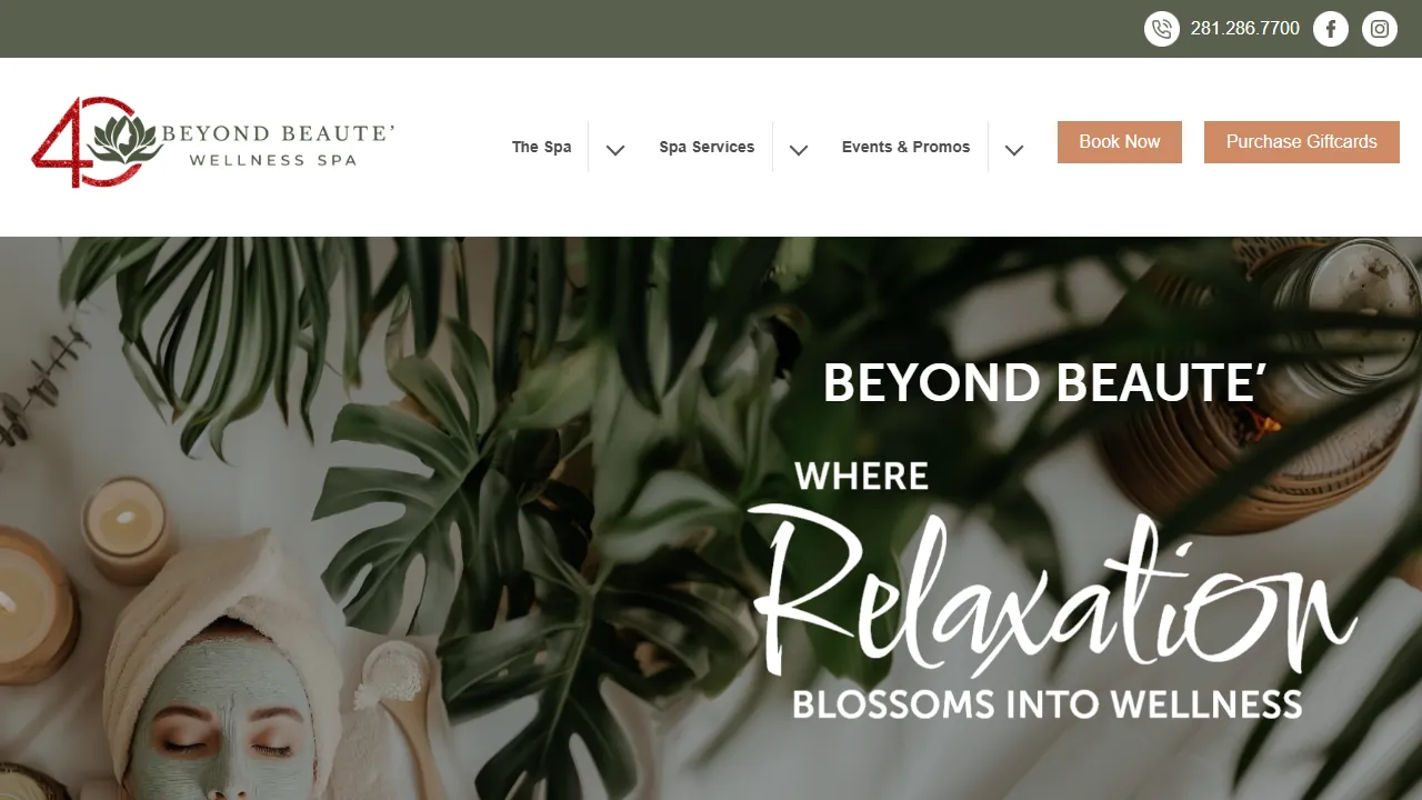 Homepage of the day spa site we built