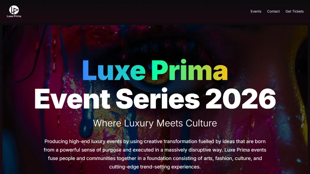 Homepage of the event ticketing site we built