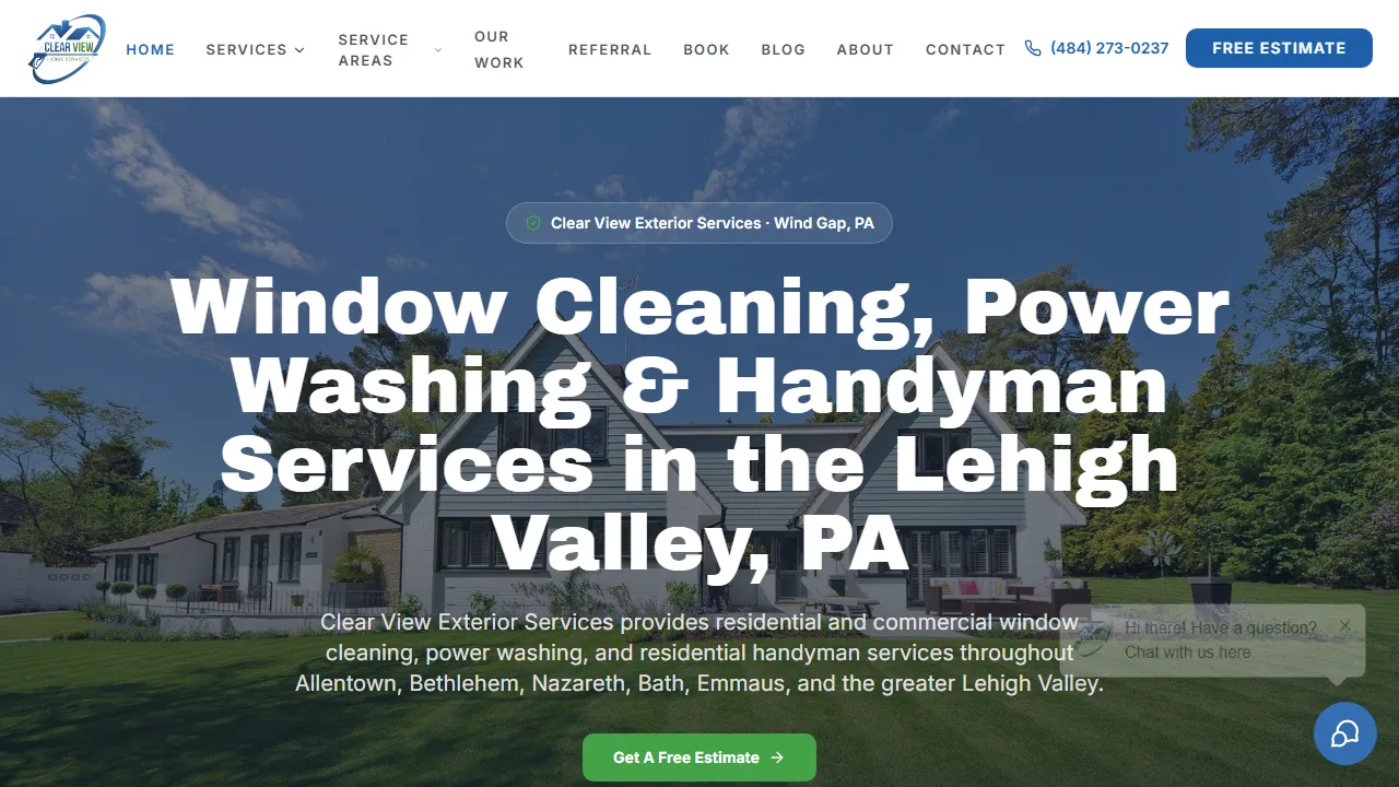 Homepage of the exterior cleaning and handyman site we built in the Lehigh Valley