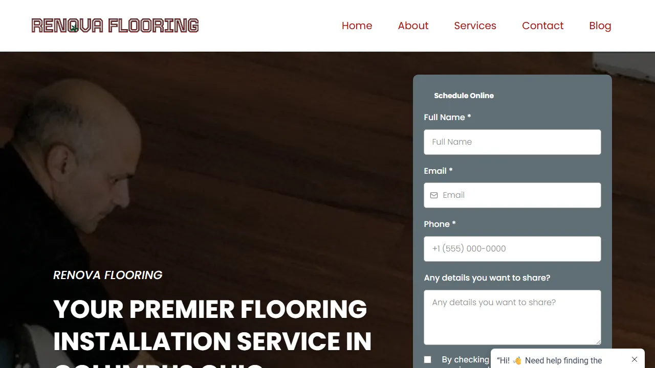Homepage of the flooring contractor site we built