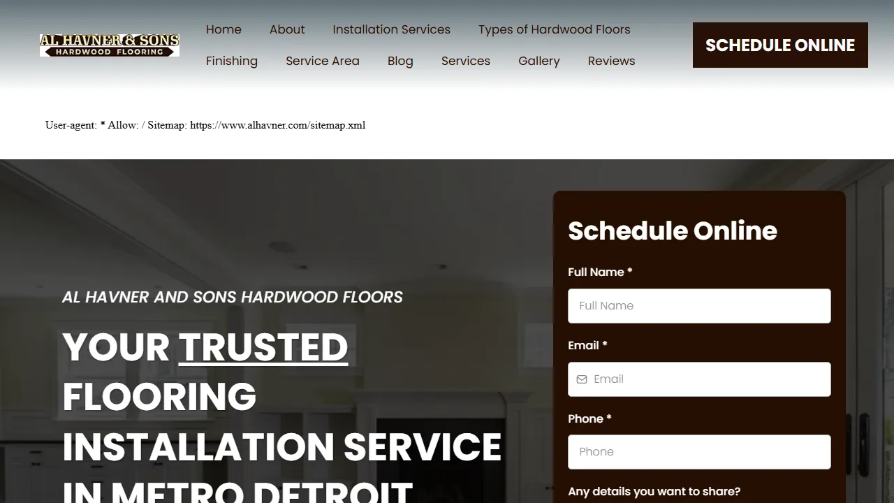 Homepage of the flooring contractor site we built
