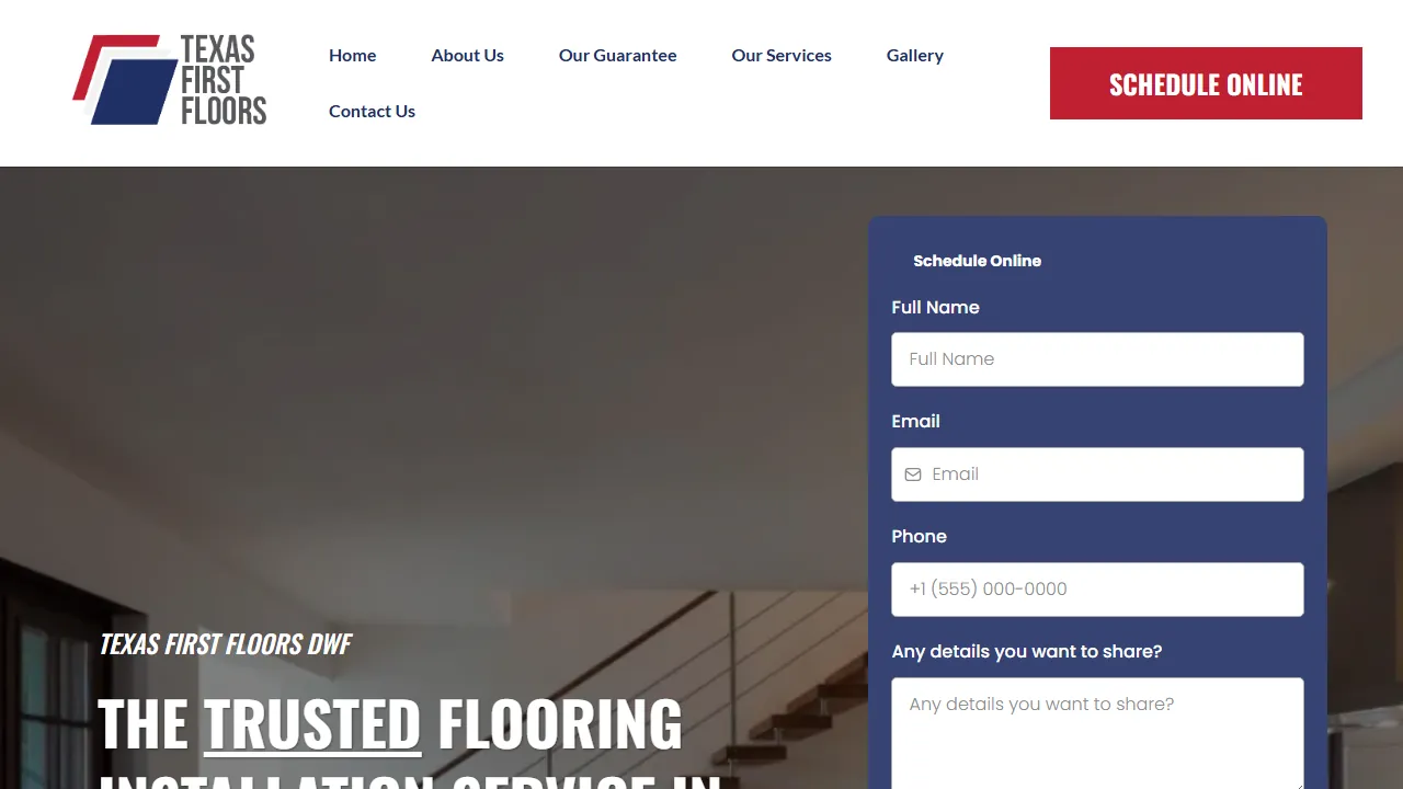 Homepage of the flooring contractor site we built