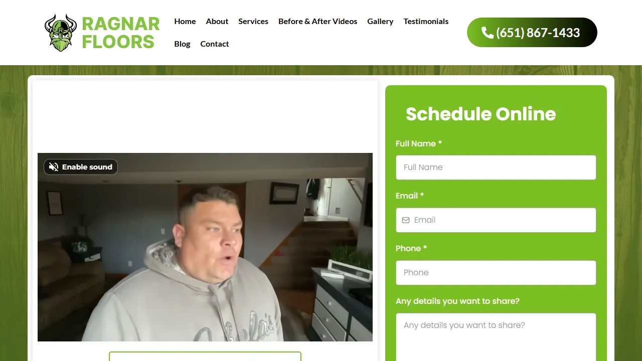 Homepage of the hardwood flooring contractor site we built