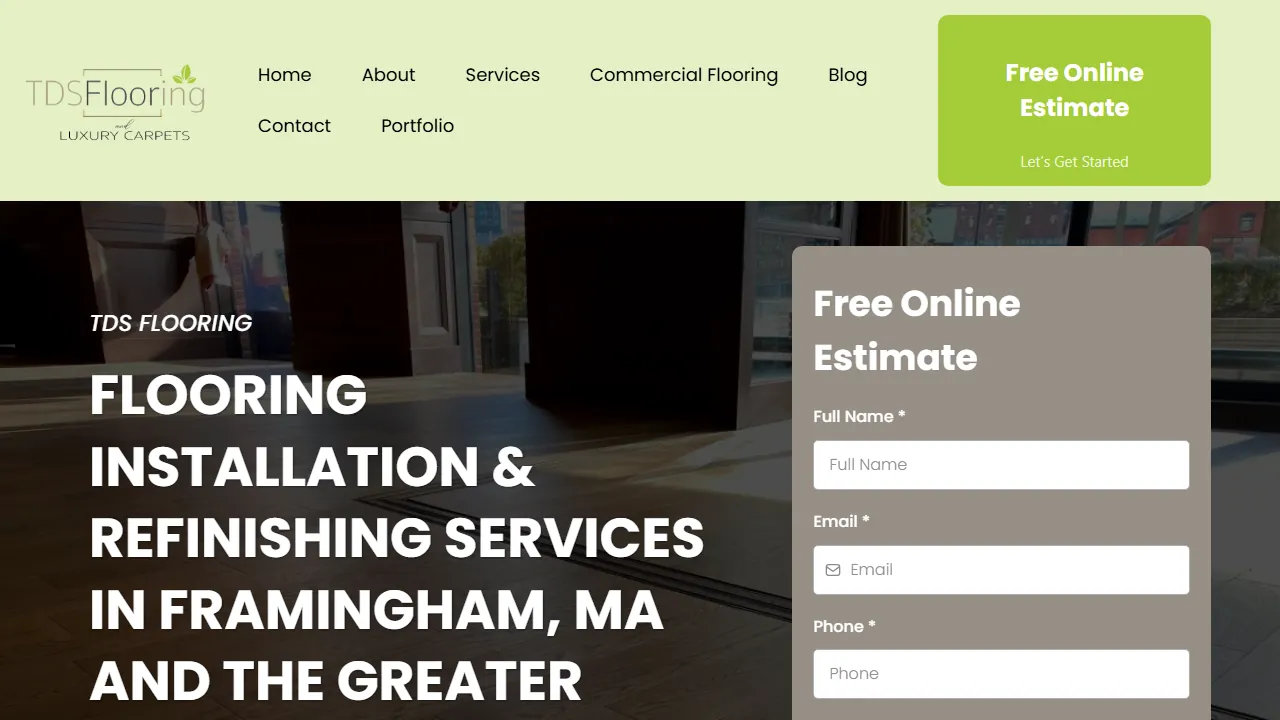 Homepage of the flooring company, metro west site we built