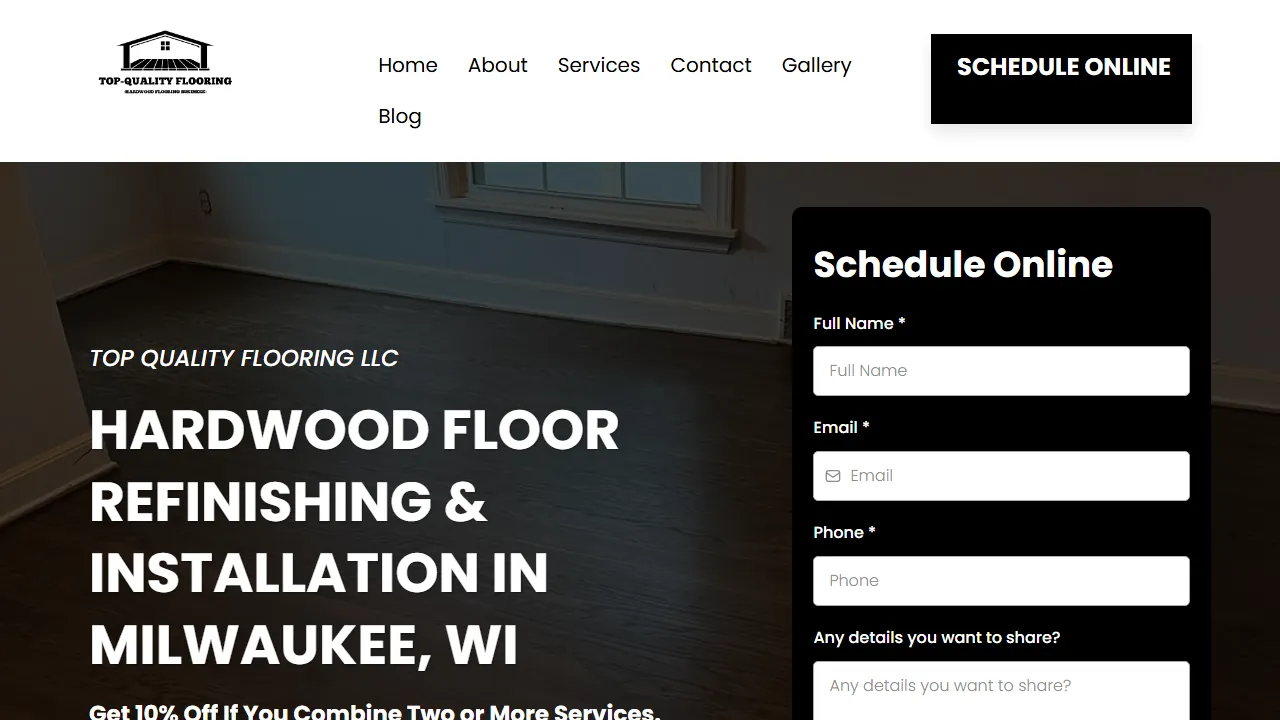Homepage of the flooring contractor site we built