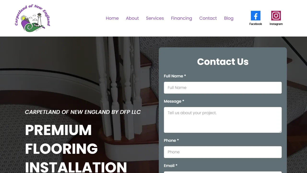 Homepage of the flooring store site we built