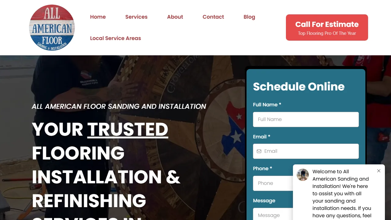 Homepage of the floor sanding contractor site we built