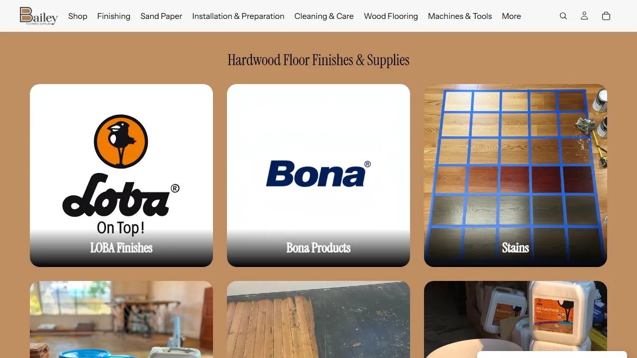 Homepage of the flooring supplies store site we built