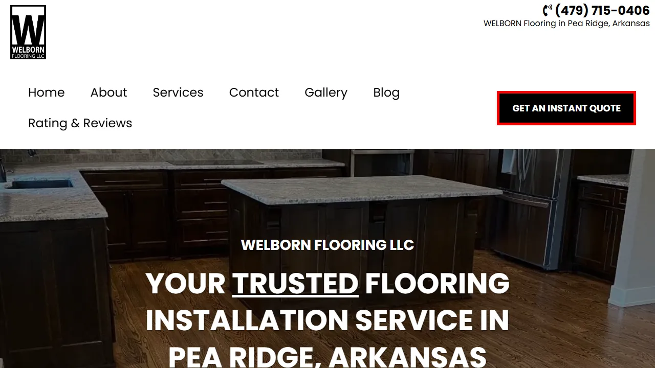 Homepage of the flooring contractor site we built