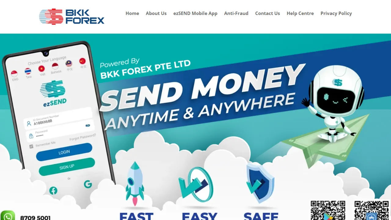 Homepage of the forex and remittance service site we built