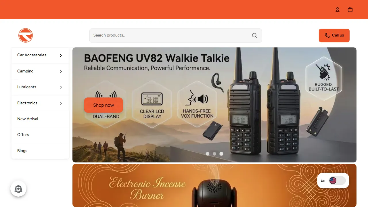 Homepage of the general retail store site we built