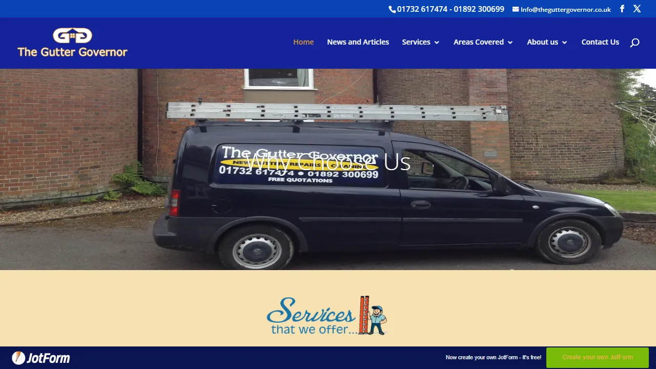Homepage of the gutter repair and cleaning service site we built