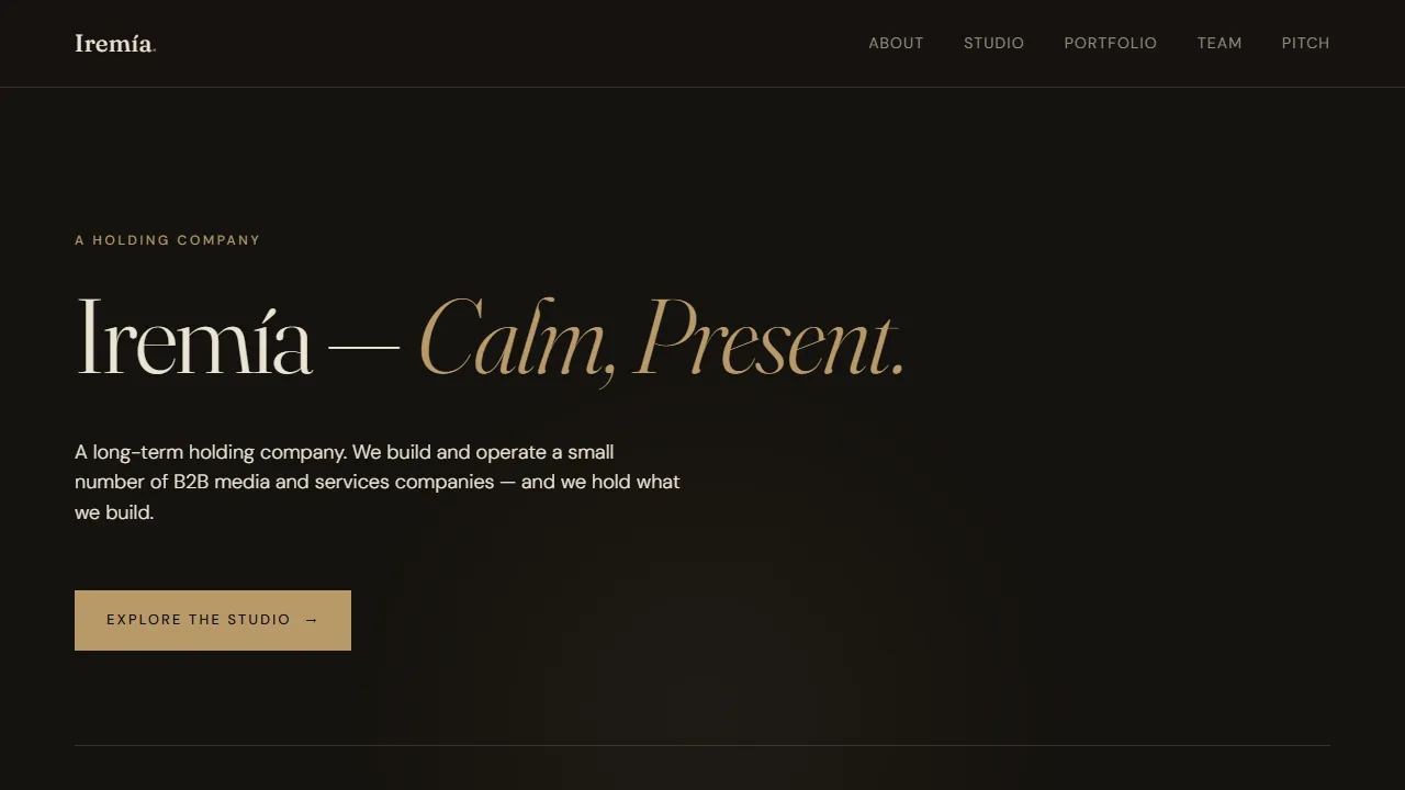 Homepage of the holding company site we built