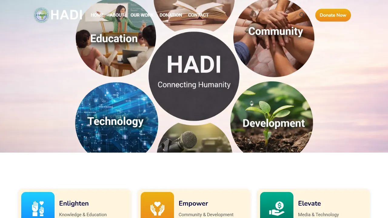 Homepage of the humanitarian ngo site we built
