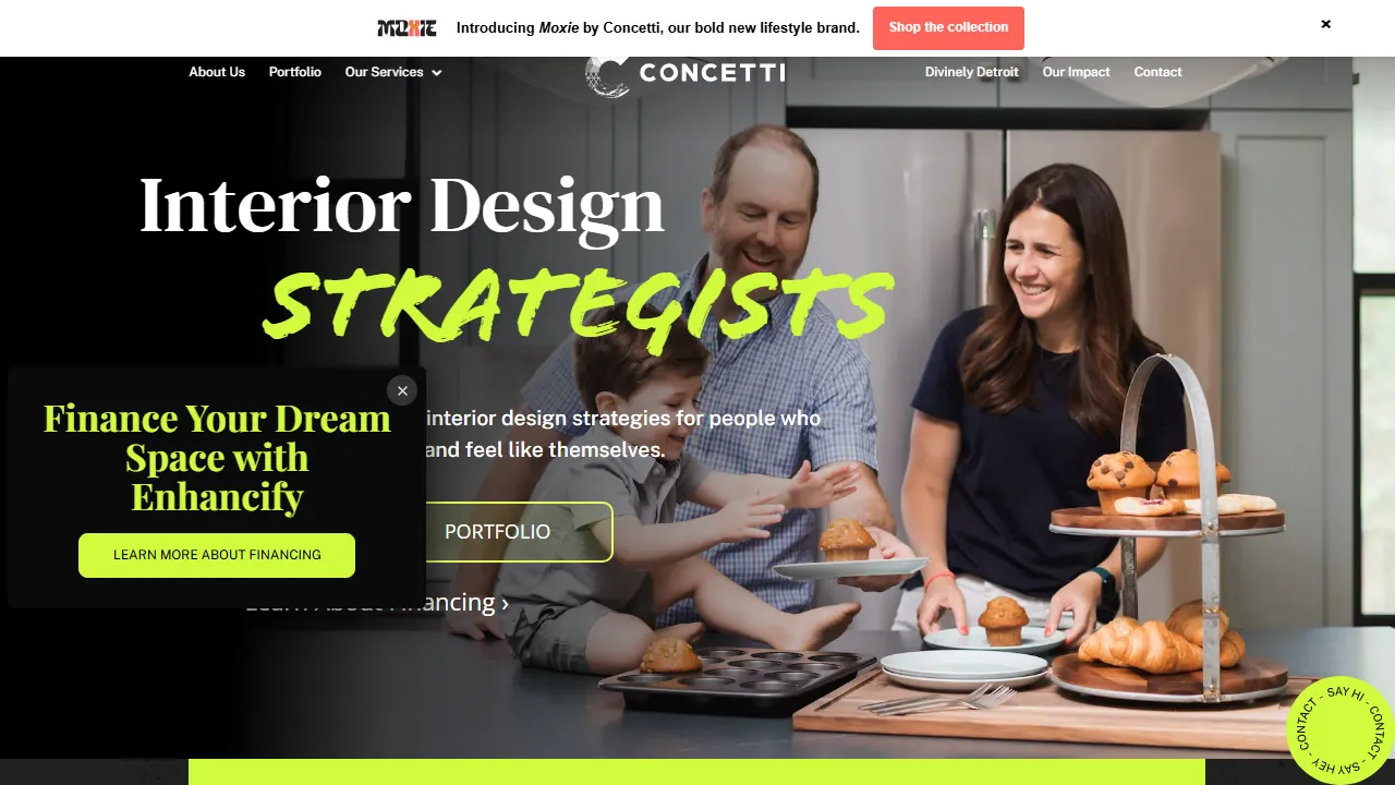 Homepage of the interior design studio site we built