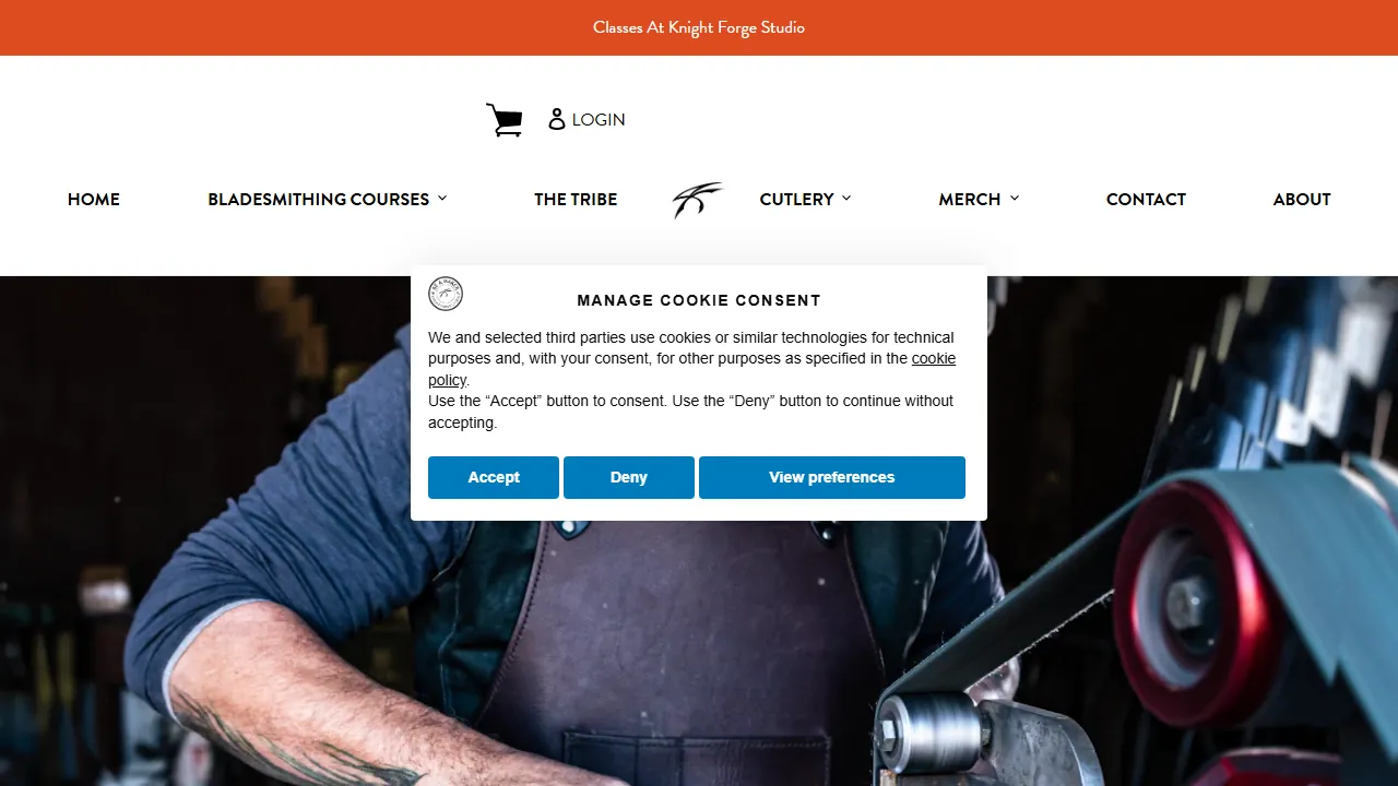 Homepage of the custom knife maker site we built